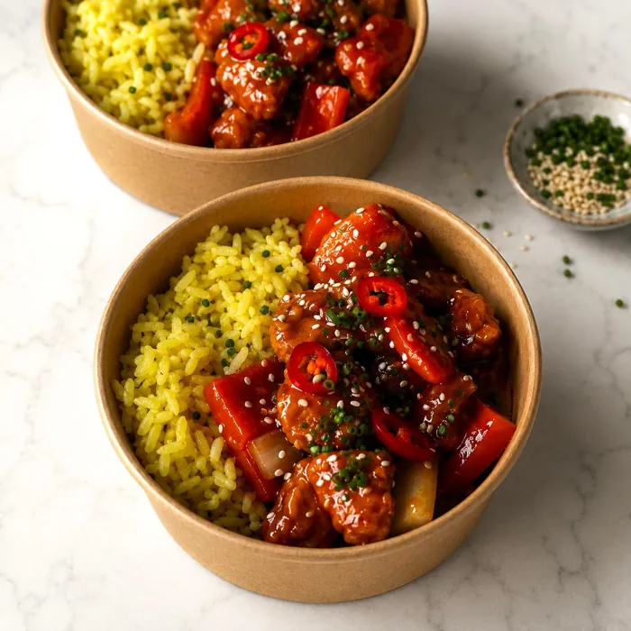 Sticky chilli chicken rice bowl